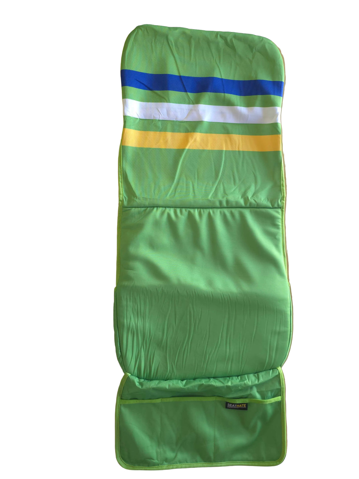 [Coming Soon] Green, with Blue, White & Yellow Stripe - SEATMATE stadium seat cover