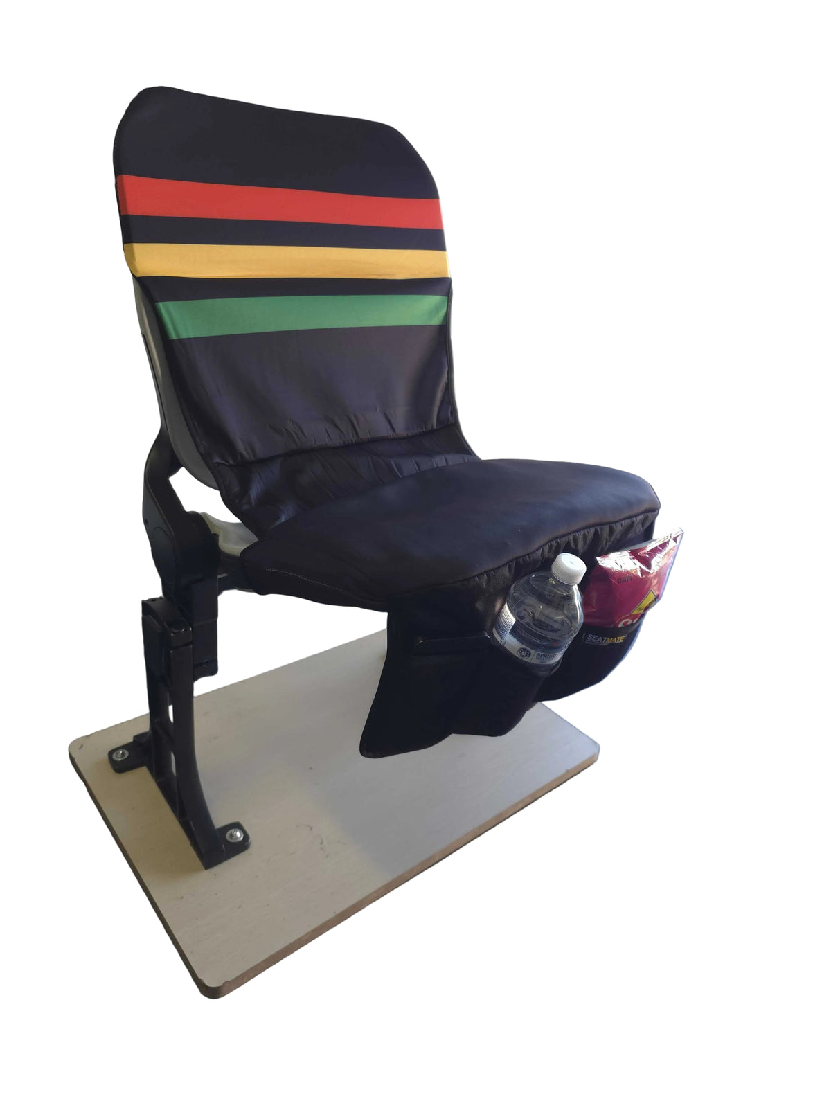 [Coming Soon] Black, with Red Yellow & Green Stripe - SEATMATE stadium seat cover
