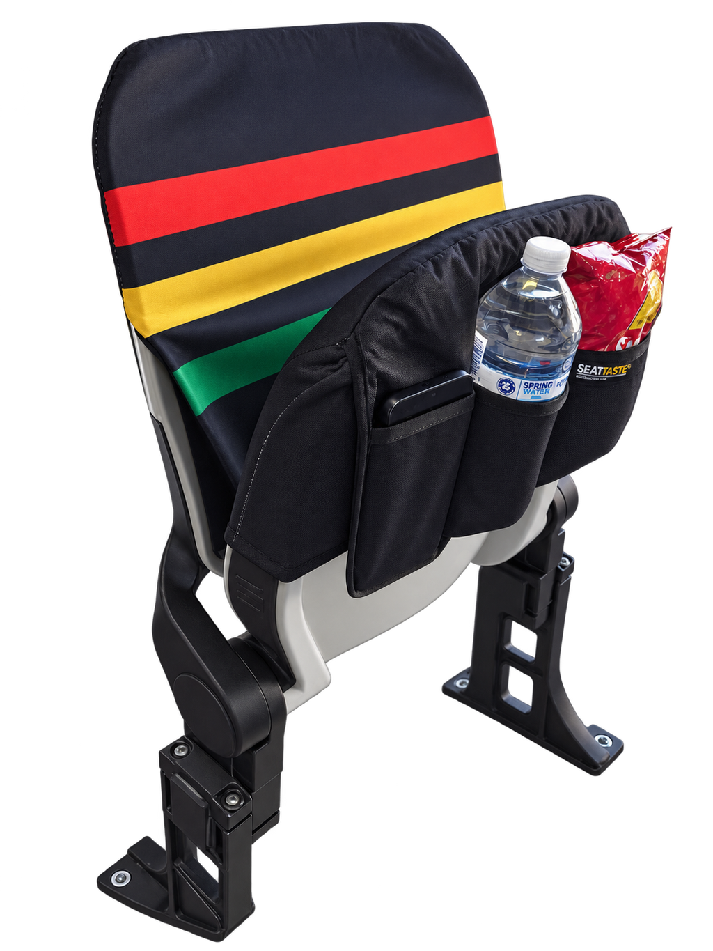 [Coming Soon] Black, with Red Yellow & Green Stripe - SEATMATE stadium seat cover