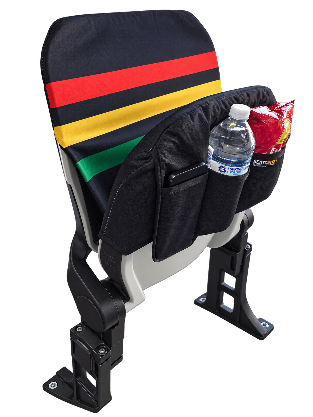 [Coming Soon] Black, with Red Yellow & Green Stripe - SEATMATE stadium seat cover