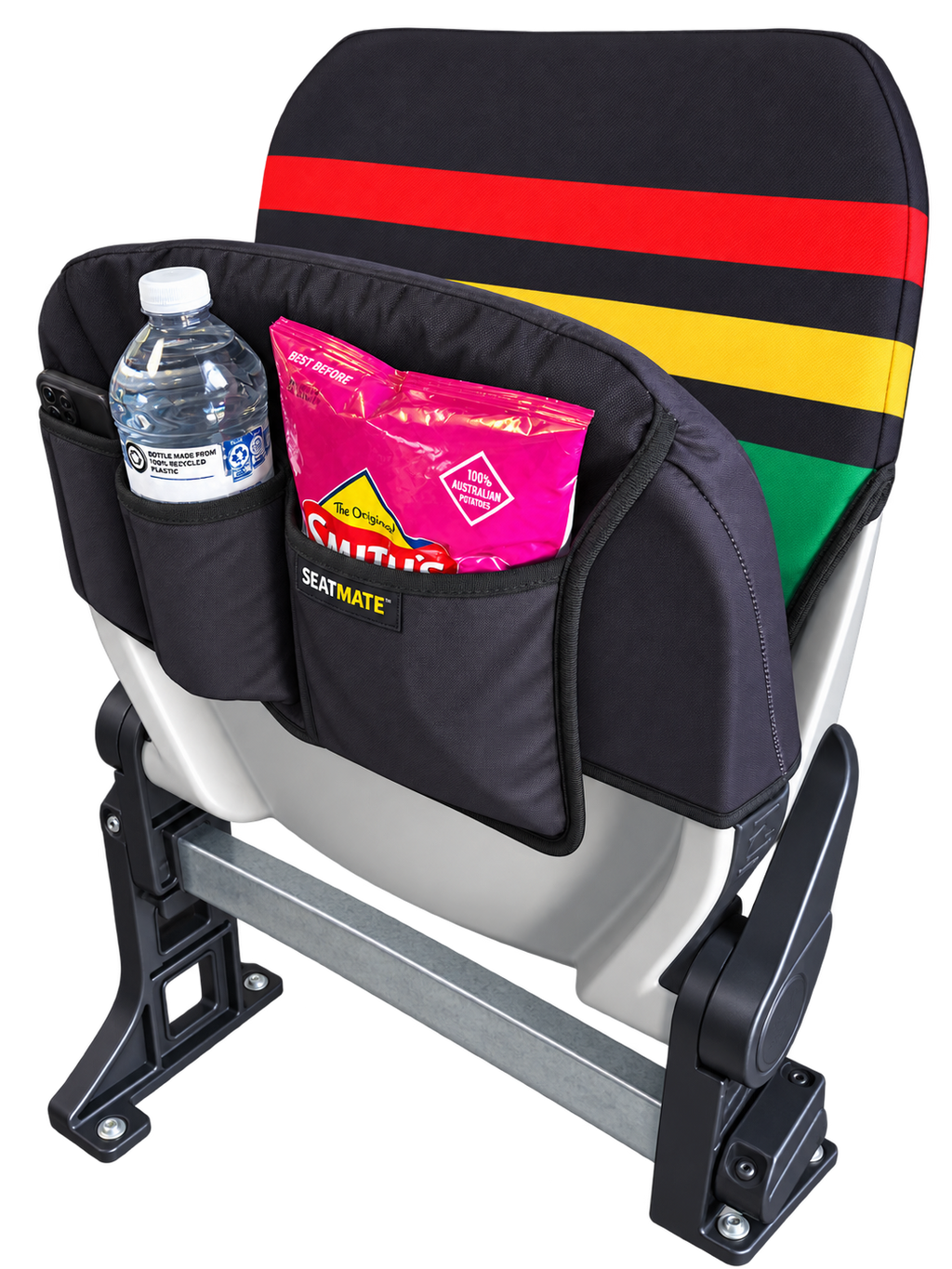 [Coming Soon] Black, with Red Yellow & Green Stripe - SEATMATE stadium seat cover