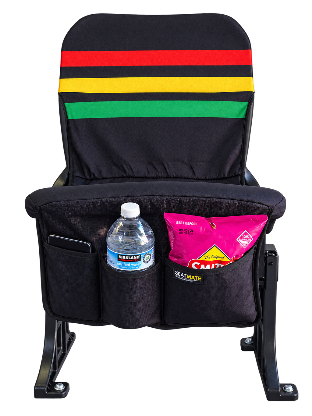 [Coming Soon] Black, with Red Yellow & Green Stripe - SEATMATE stadium seat cover