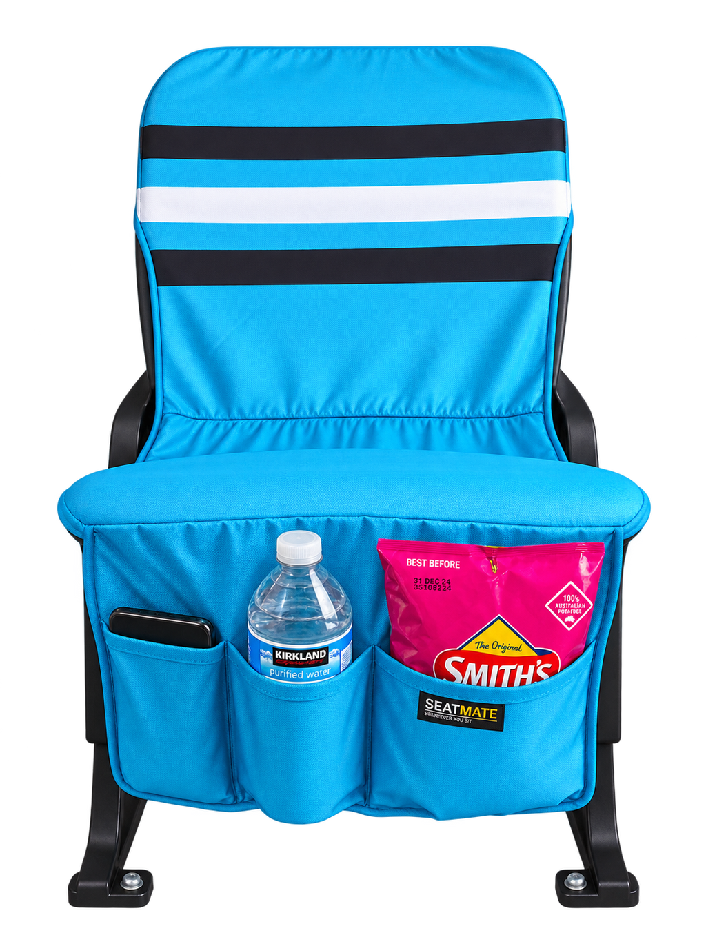 [Coming Soon] Sky Blue, with Black & White Stripe - SEATMATE stadium seat cover