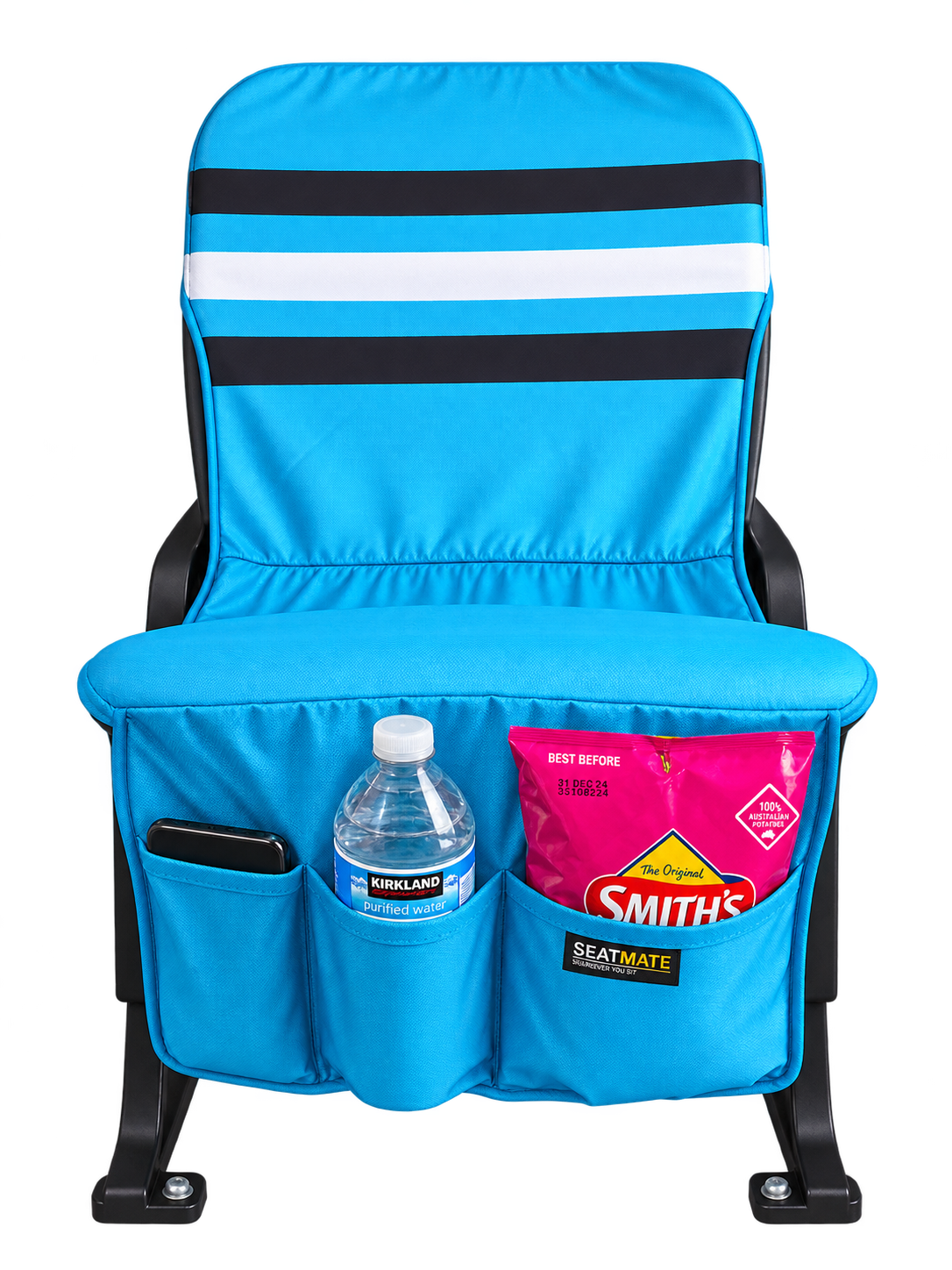 [Coming Soon] Sky Blue, with Black & White Stripe - SEATMATE stadium seat cover