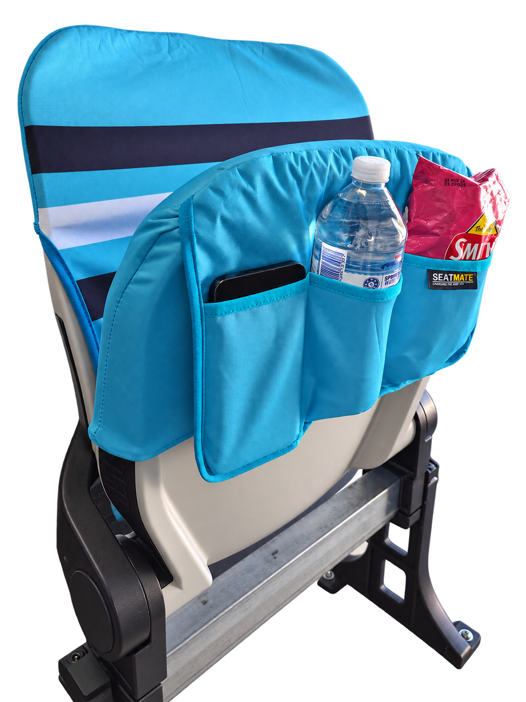[Coming Soon] Sky Blue, with Black & White Stripe - SEATMATE stadium seat cover