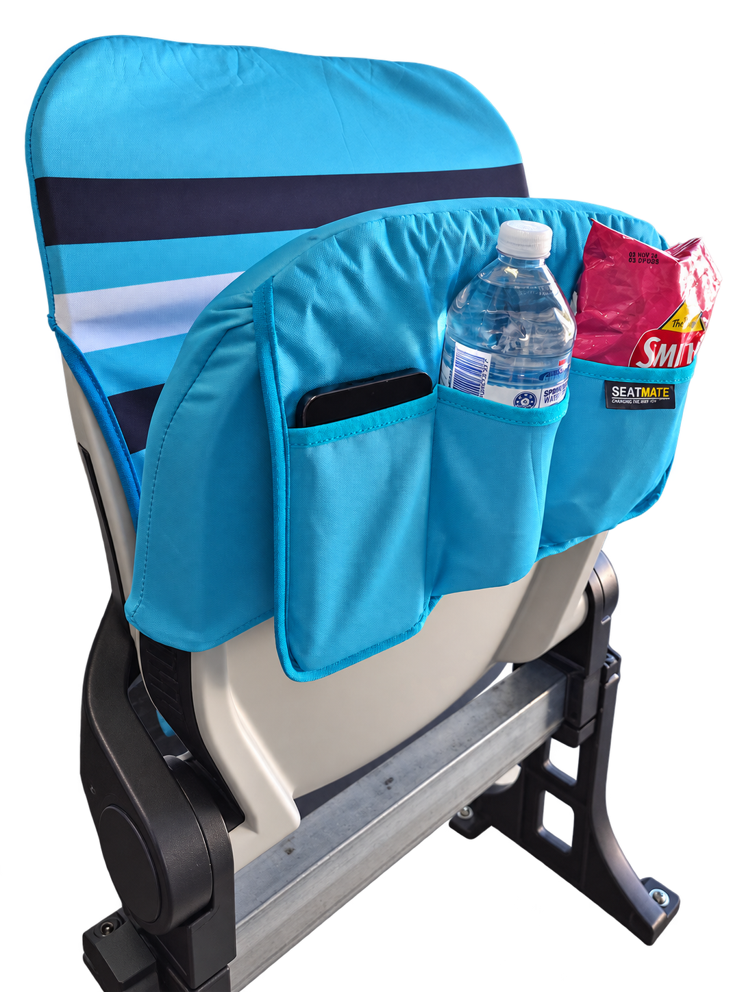 [Coming Soon] Sky Blue, with Black & White Stripe - SEATMATE stadium seat cover