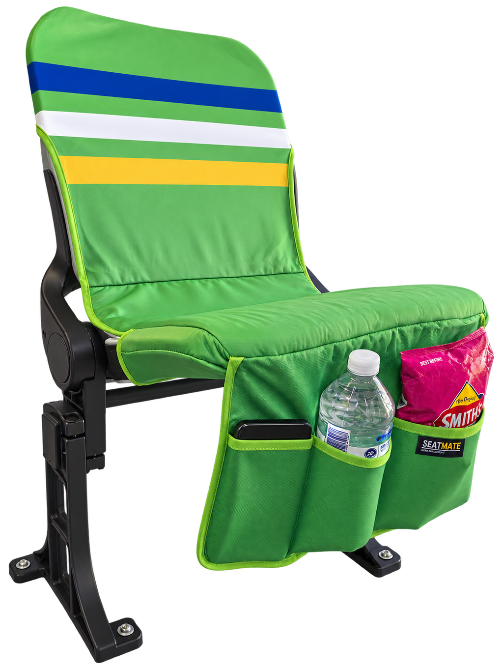 [Coming Soon] Green, with Blue, White & Yellow Stripe - SEATMATE stadium seat cover