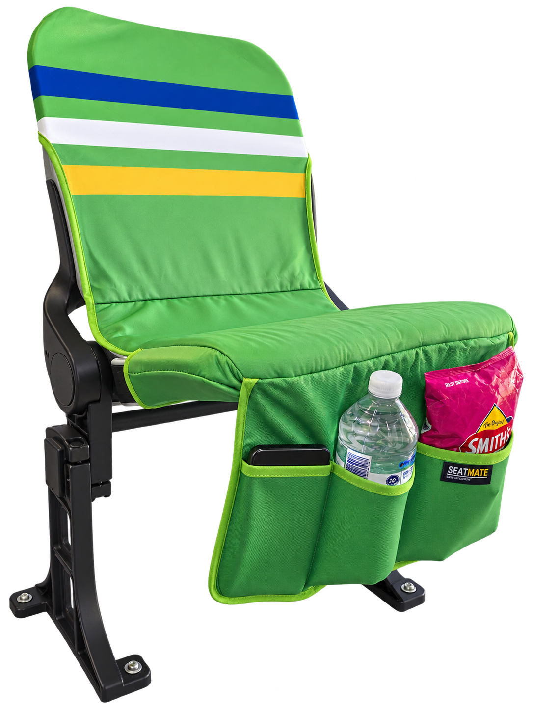 [Coming Soon] Green, with Blue, White & Yellow Stripe - SEATMATE stadium seat cover