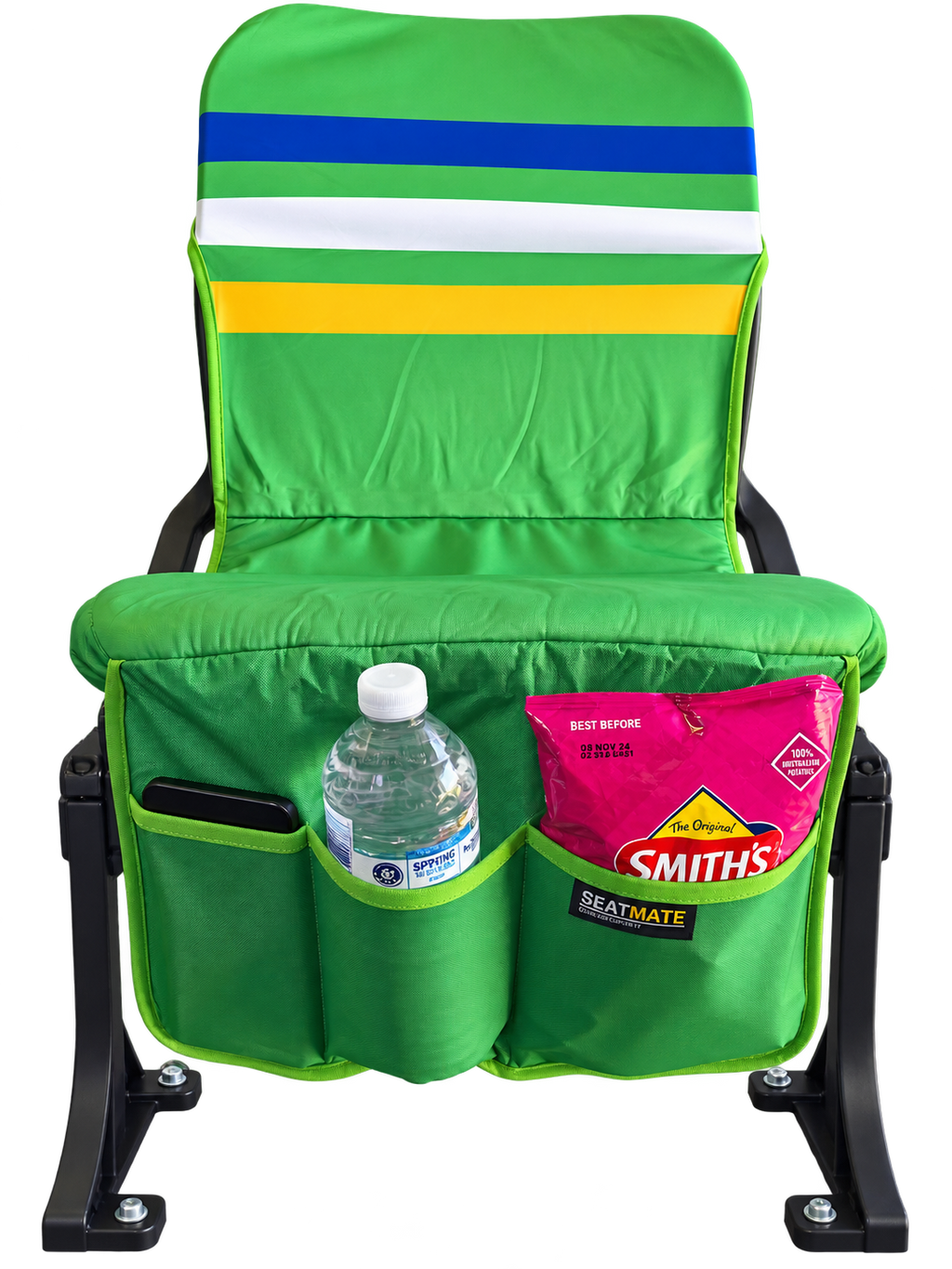 [Coming Soon] Green, with Blue, White & Yellow Stripe - SEATMATE stadium seat cover