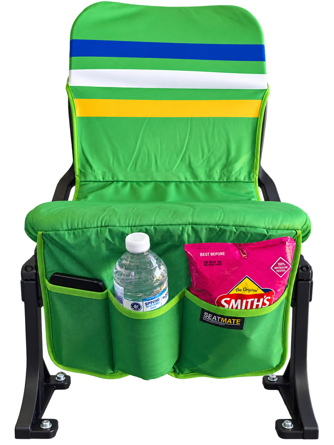 [Coming Soon] Green, with Blue, White & Yellow Stripe - SEATMATE stadium seat cover