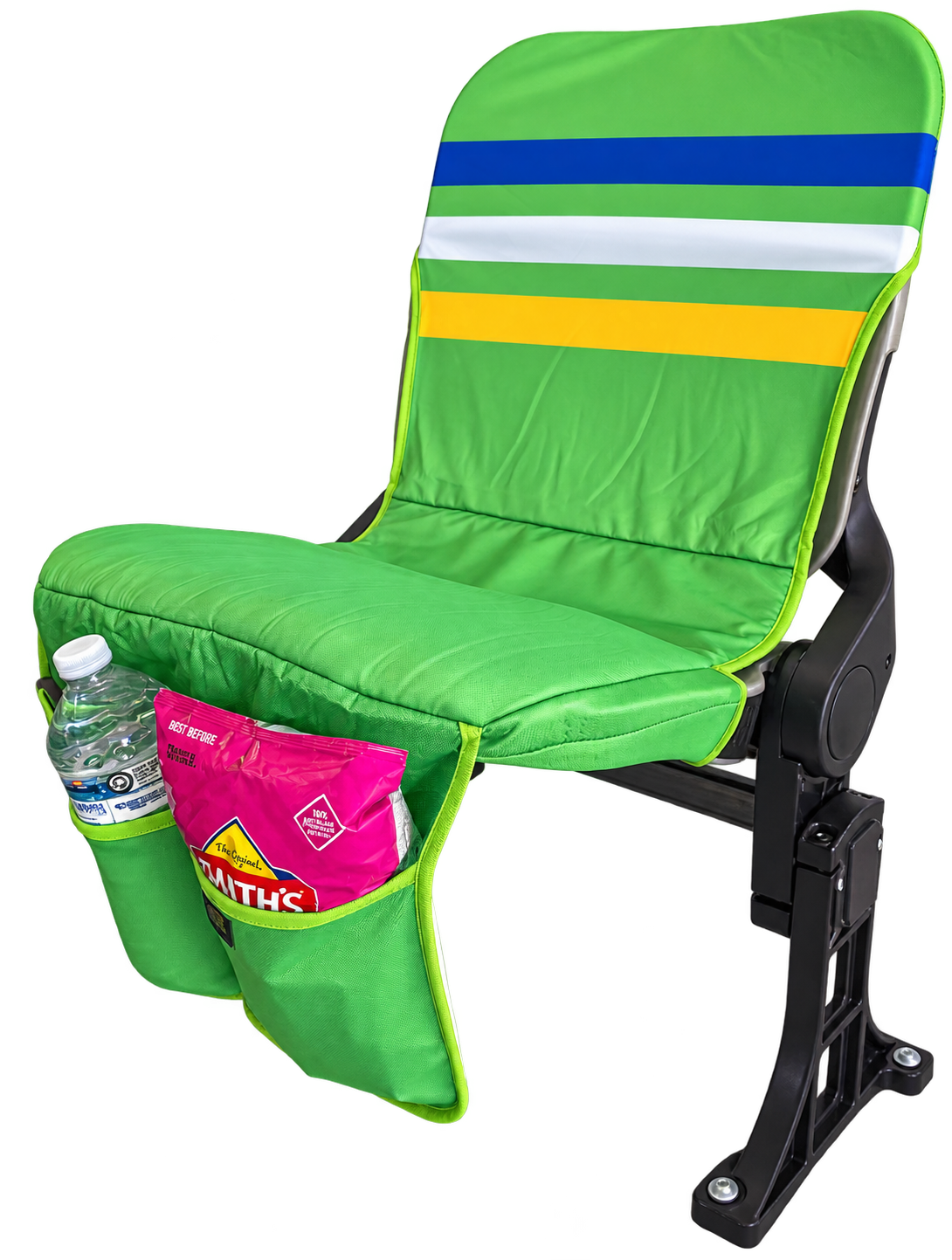 [Coming Soon] Green, with Blue, White & Yellow Stripe - SEATMATE stadium seat cover