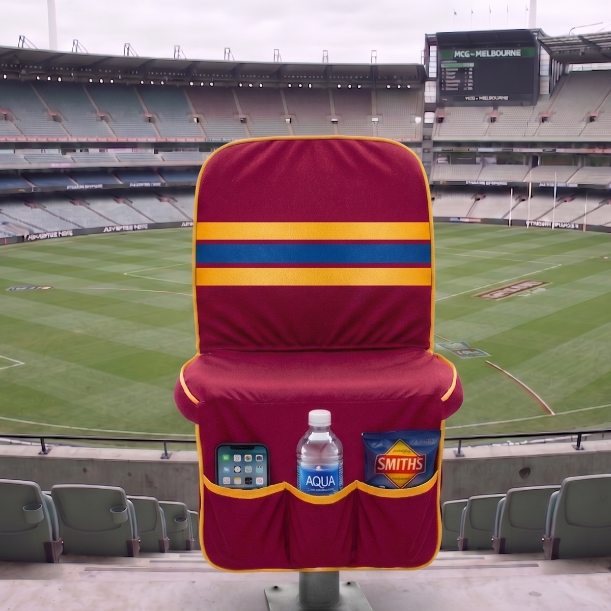[Coming Soon] Maroon with Gold and Blue Stripe - SEATMATE Stadium Seat Cover