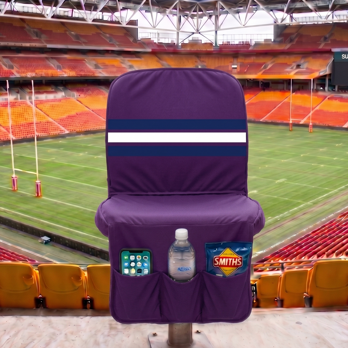 [Coming Soon] Purple, with Navy and White Stripe - SEATMATE stadium seat cover