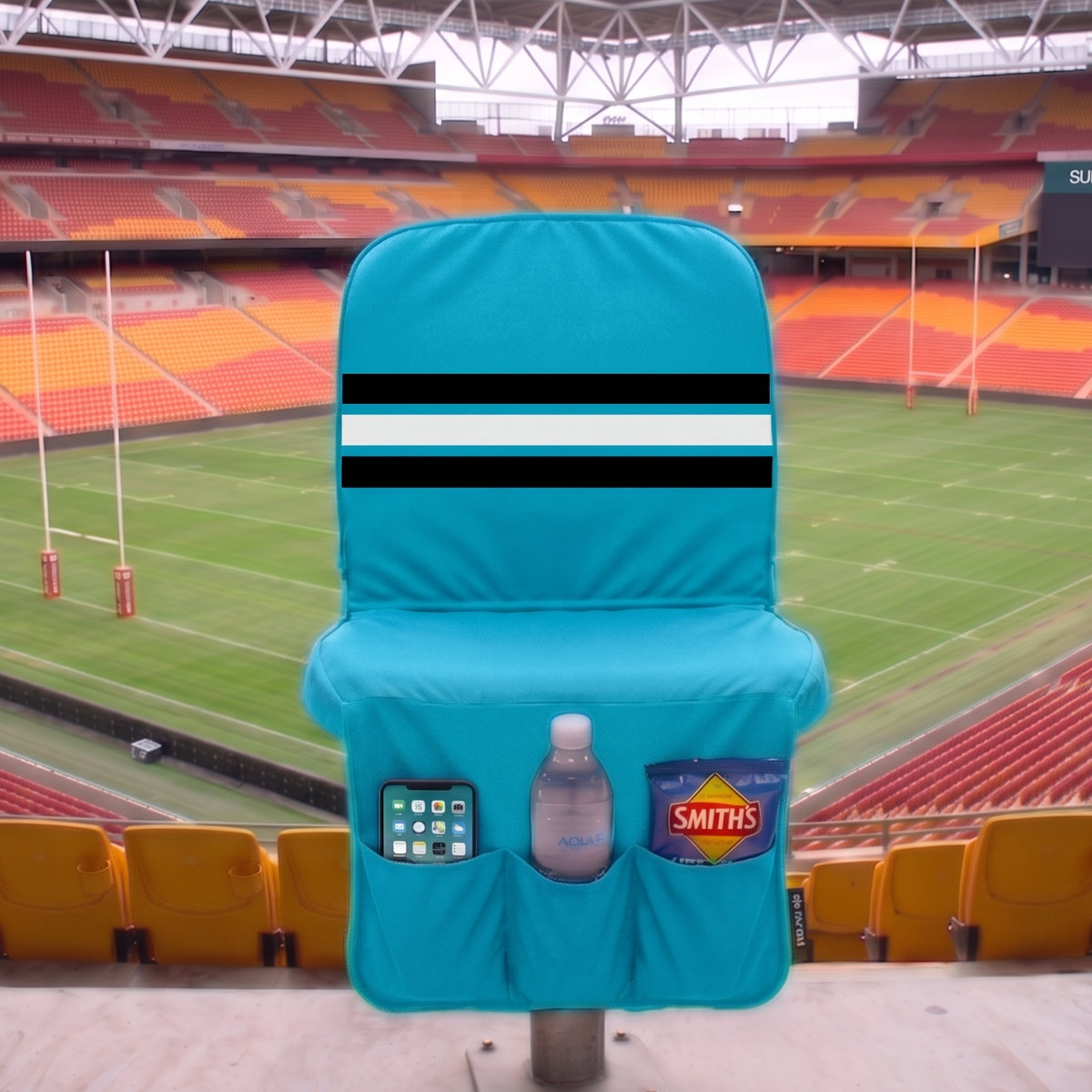 [Coming Soon] Sky Blue, with Black & White Stripe - SEATMATE stadium seat cover