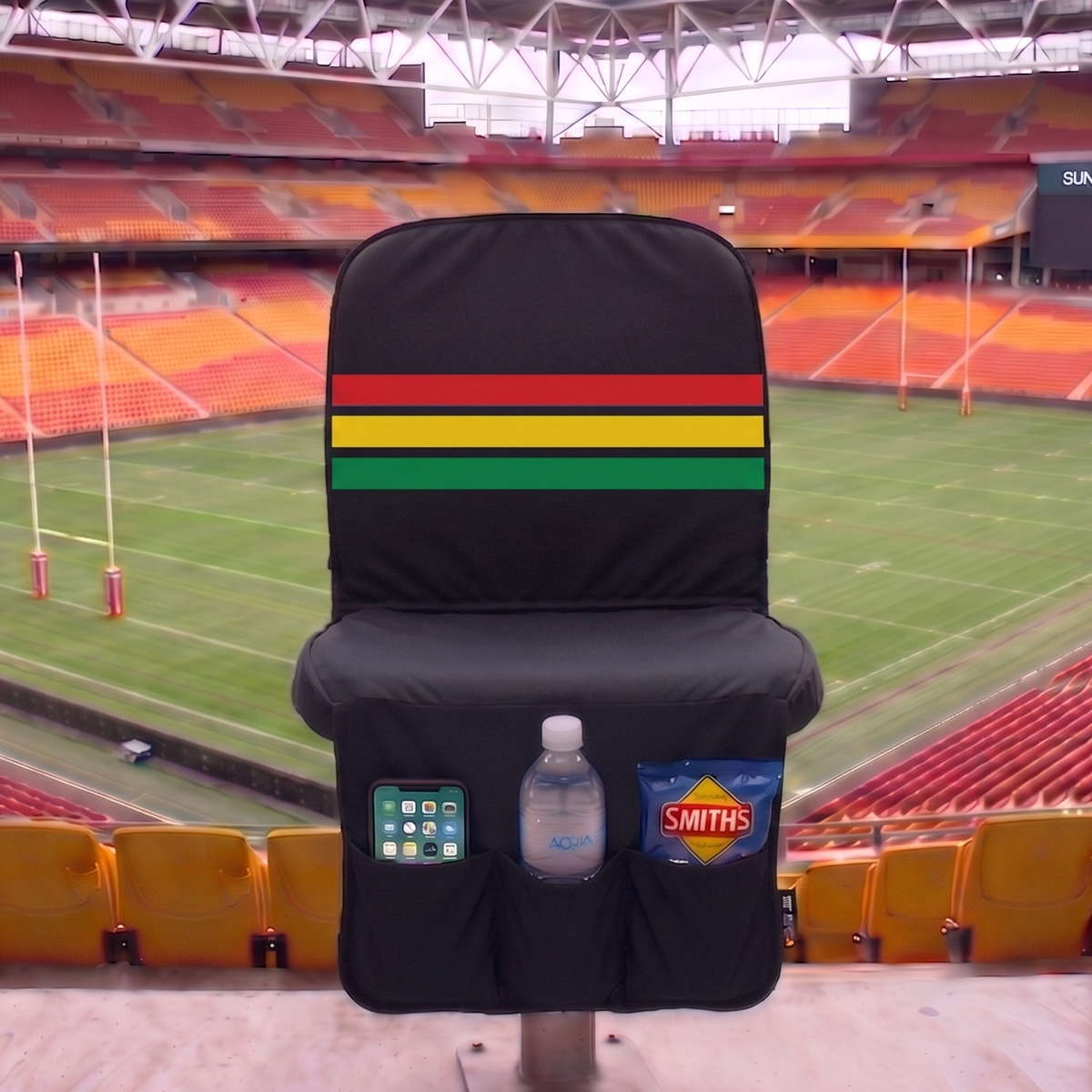 [Coming Soon] Black, with Red Yellow & Green Stripe - SEATMATE stadium seat cover