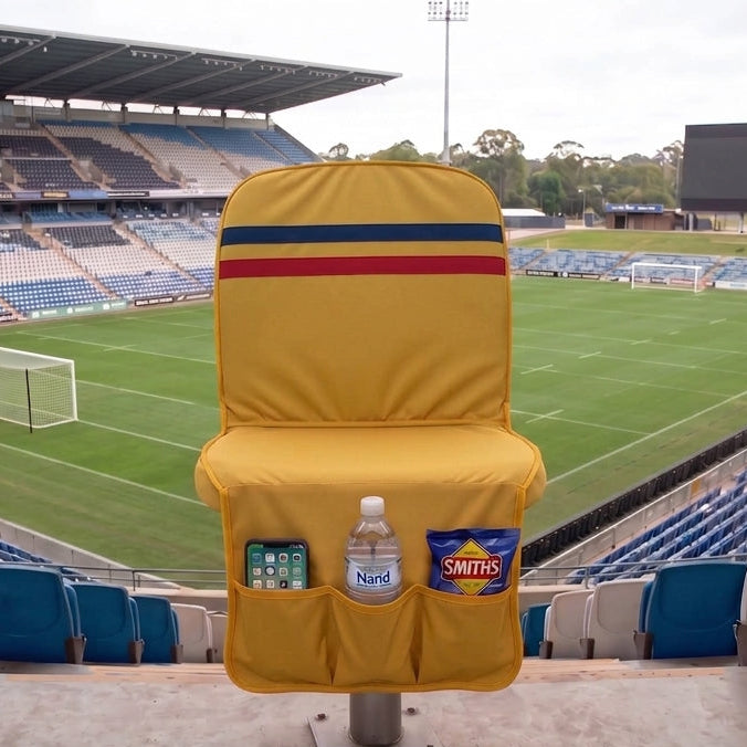 [Coming Soon] Gold with Navy and Red Stripe - SEATMATE stadium seat cover